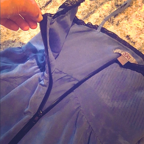 Vintage Forever 21 front zipper mini slip dress, black lace hem - Picture 6 of 11